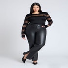 Sheer Stripe Sweater With Shoulder Pad image number null