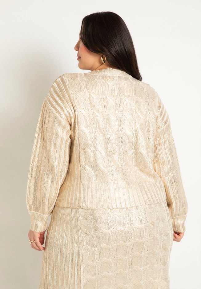 Metallic Cable Sweater image number null