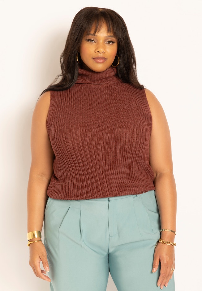 Chunky Sleeveless Turtleneck Sweater image number null