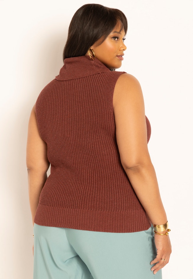 Chunky Sleeveless Turtleneck Sweater image number null
