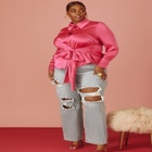 Wide Leg Distressed Jeans image number null