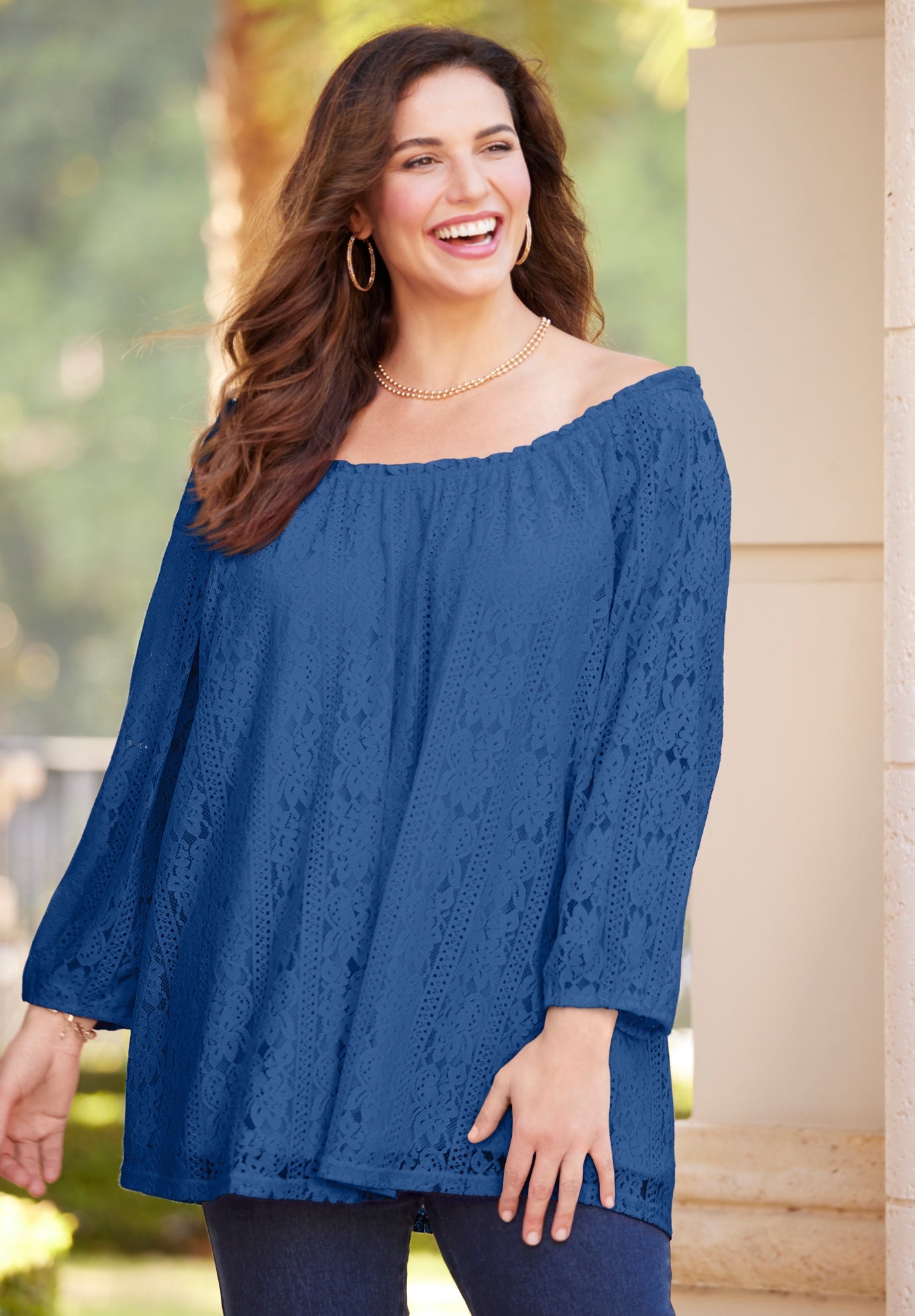 Stretch Lace Peasant Blouse | ELOQUII