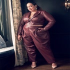 Pleat Detail Tapered Faux Leather Pant image number null