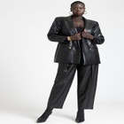 Button Pleat Faux Leather Pant image number null