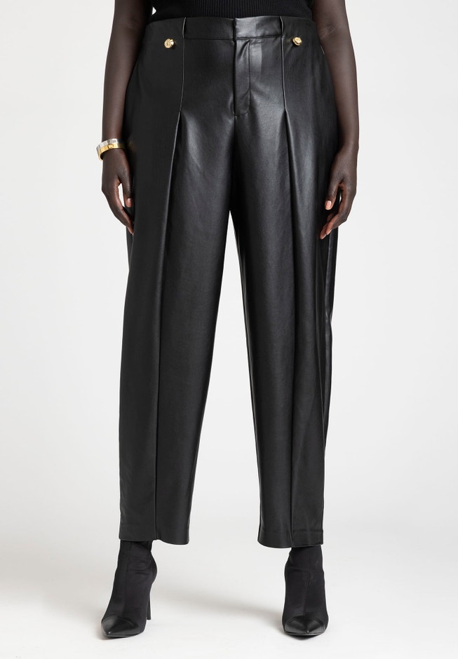 Button Pleat Faux Leather Pant image number 3