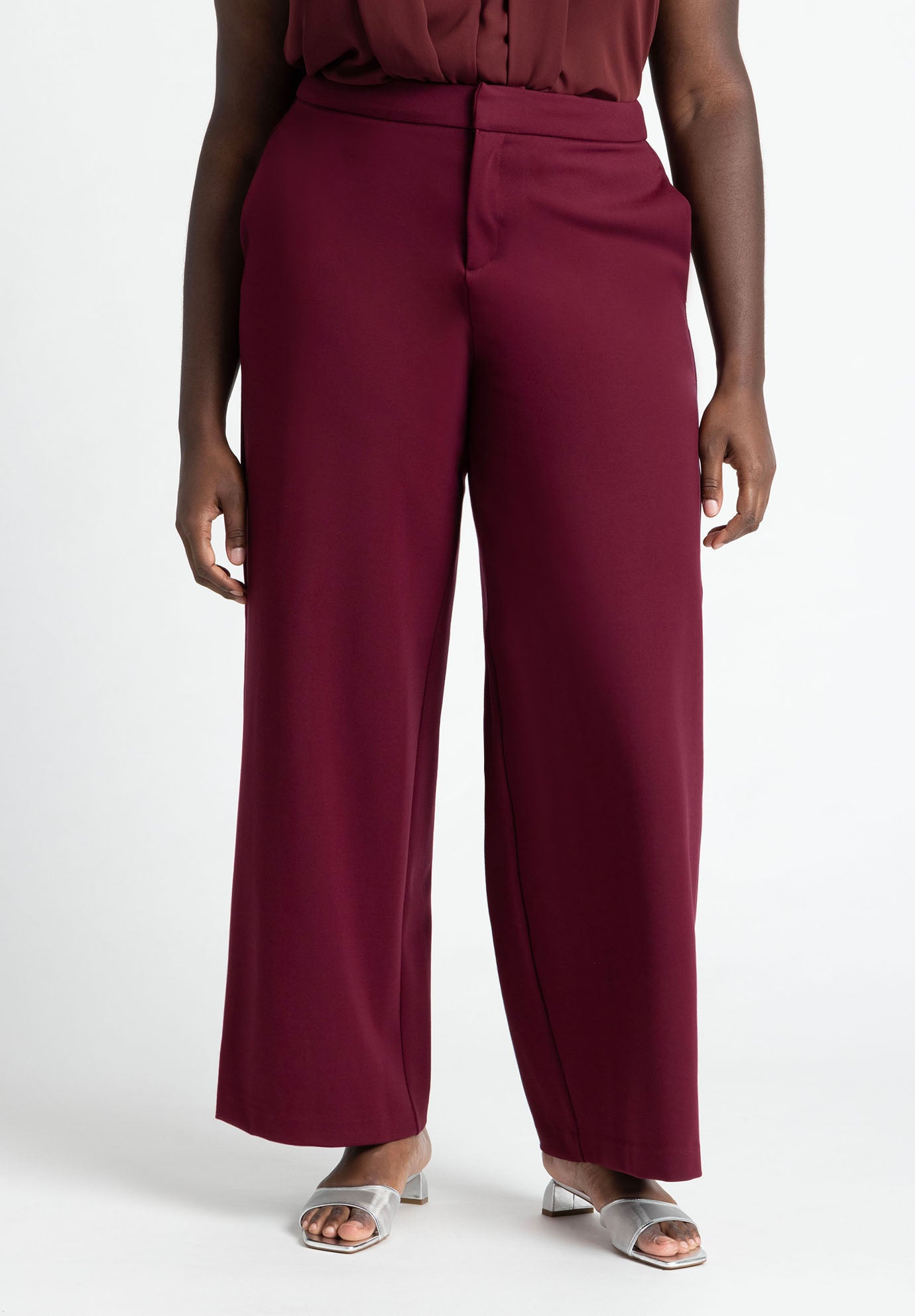 Wide Leg Stretch Work Pant - Ultimate Style, Maroon Banner