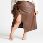 Wrap Front Faux Leather Midi Skirt image number null