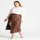 Wrap Front Faux Leather Midi Skirt image number null