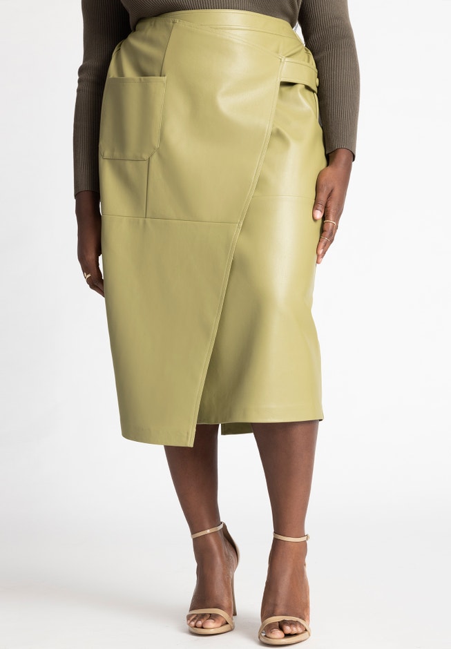 Asymmetrical Faux Leather Column Skirt image number null