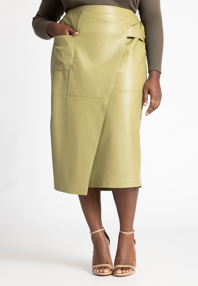 Asymmetrical Faux Leather Column Skirt image number null