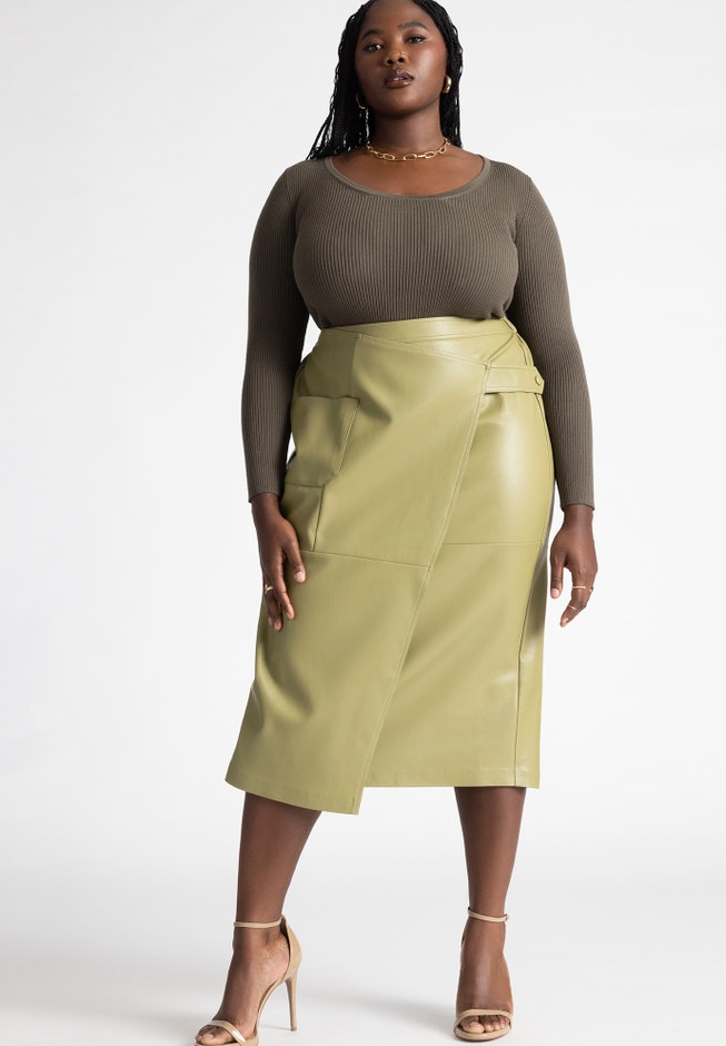 Asymmetrical Faux Leather Column Skirt image number null