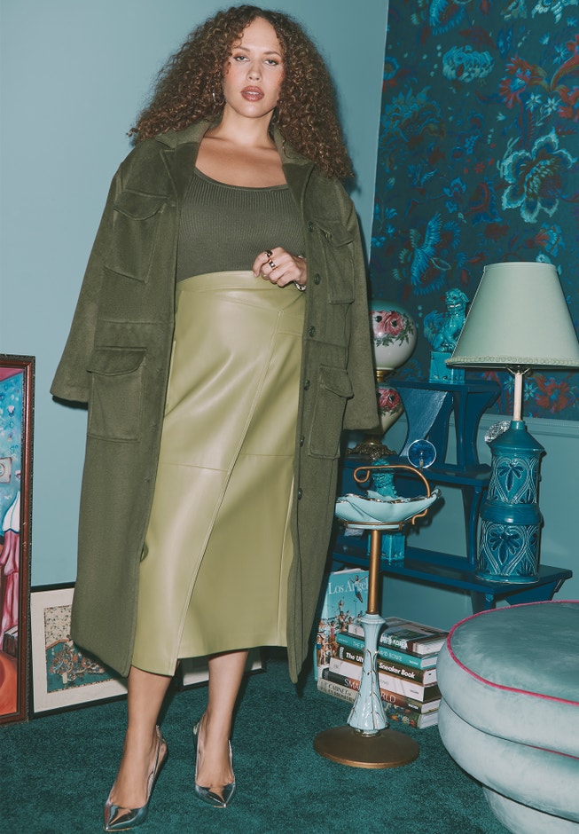 Asymmetrical Faux Leather Column Skirt image number null