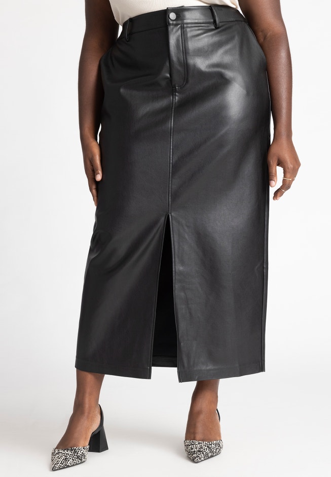 Faux Leather Column Skirt With Slit image number null