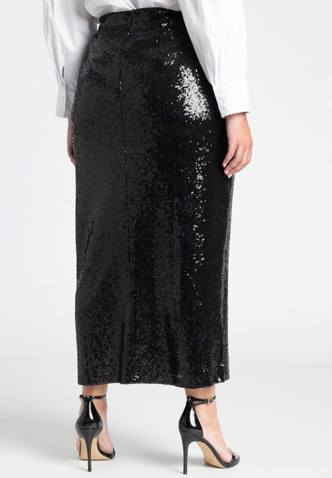 Sequin Shimmer Maxi Skirt With Slit image number 3