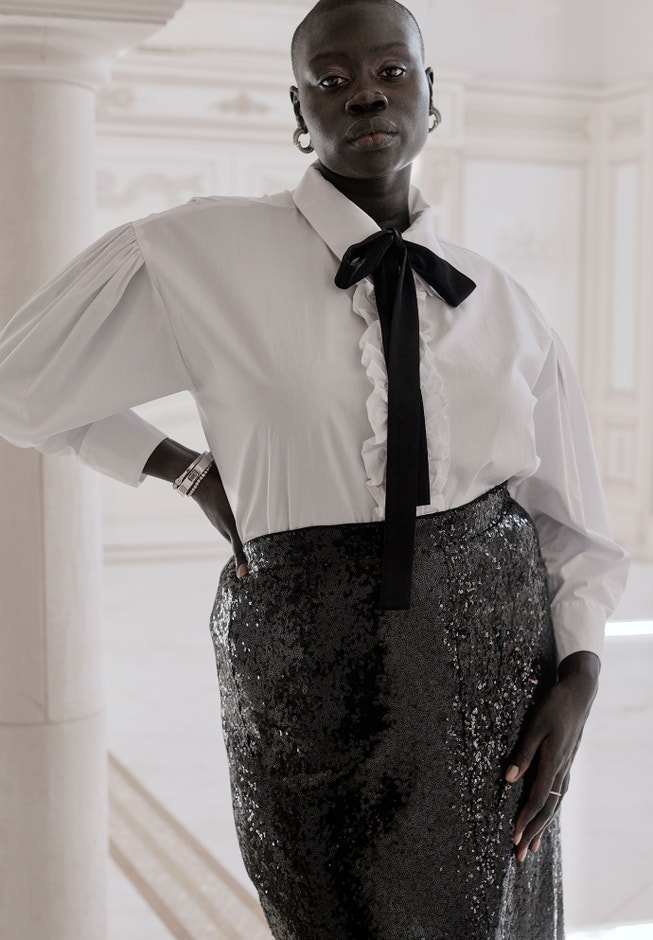 Sequin Shimmer Maxi Skirt With Slit image number 4