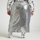 Sequin Shimmer Maxi Skirt With Slit image number null