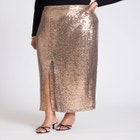 Sequin Shimmer Maxi Skirt With Slit image number null