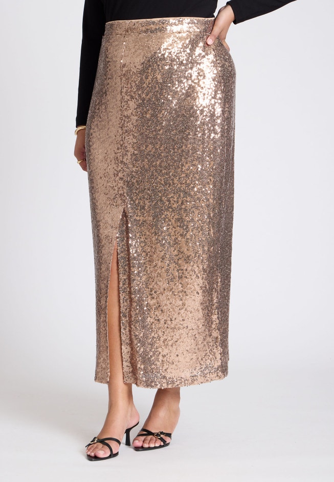 Sequin Shimmer Maxi Skirt With Slit image number 1