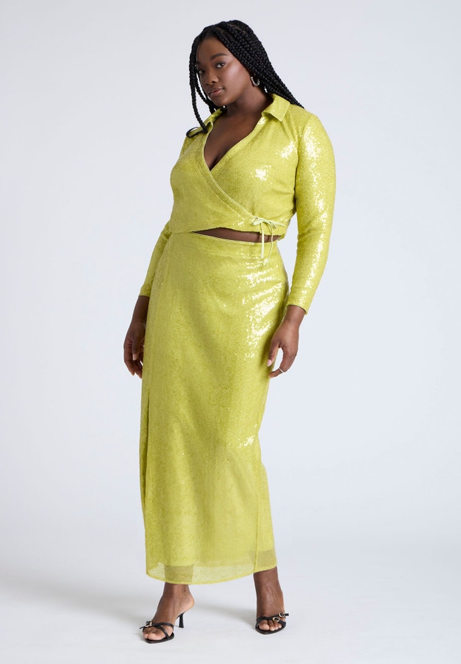 Sequin Column Midi Skirt