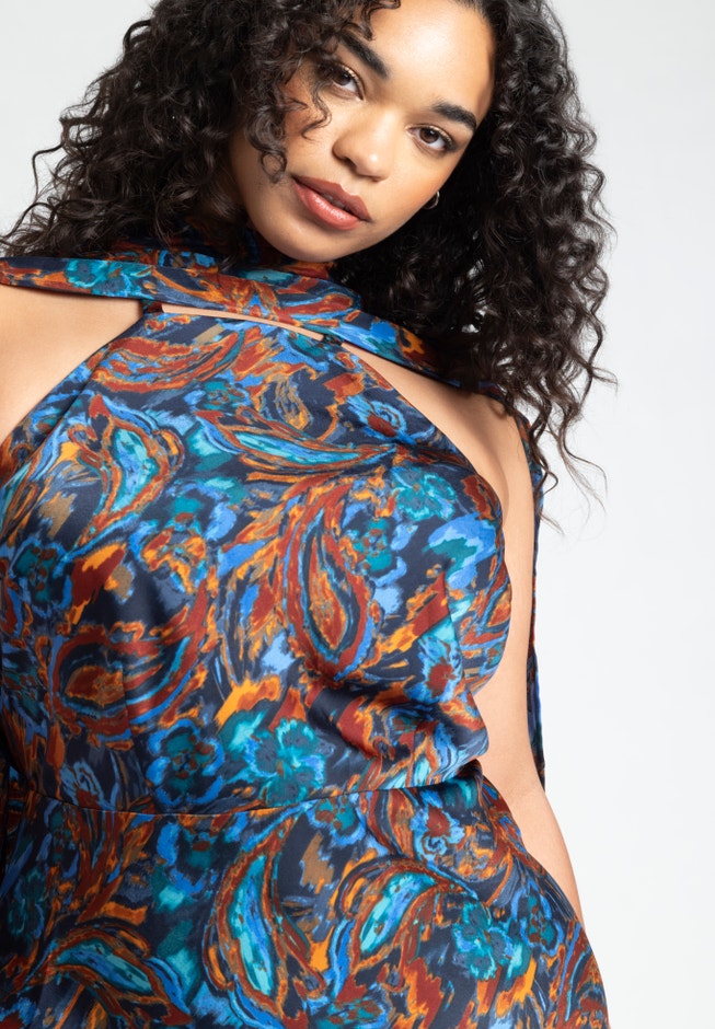 Barkwood x ELOQUII Scarf Maxi Dress With Embellishments image number 1