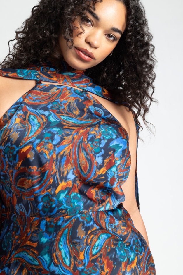 Barkwood x ELOQUII Scarf Maxi Dress With Embellishments image number 1