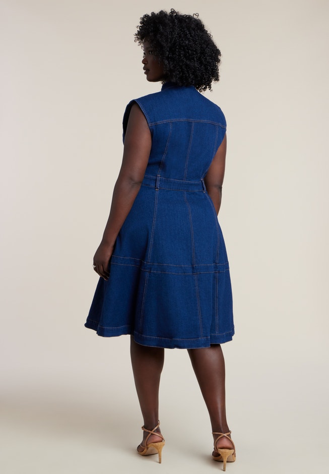 ELOQUII Women's Plus Size Fit & Flare Denim Dress - Dark Wash ELOQUII Women's Plus Size Fit & Flare Denim Dress - Dark Wash