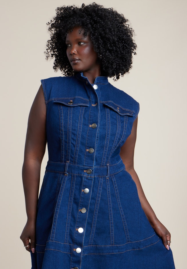 Eloquii Women's Plus Size Fit & Flare Denim Dress - Dark Wash Eloquii Women's Plus Size Fit & Flare Denim Dress - Dark Wash