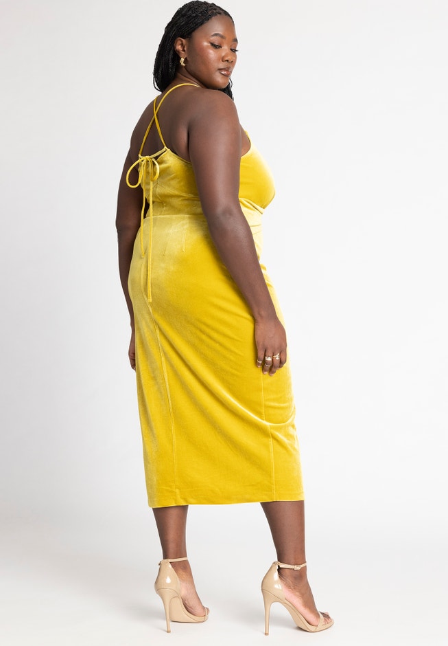 Velvet Midi Dress With Cowl image number 1
