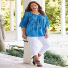 Sequin Trim Gauze Peasant Blouse image number null