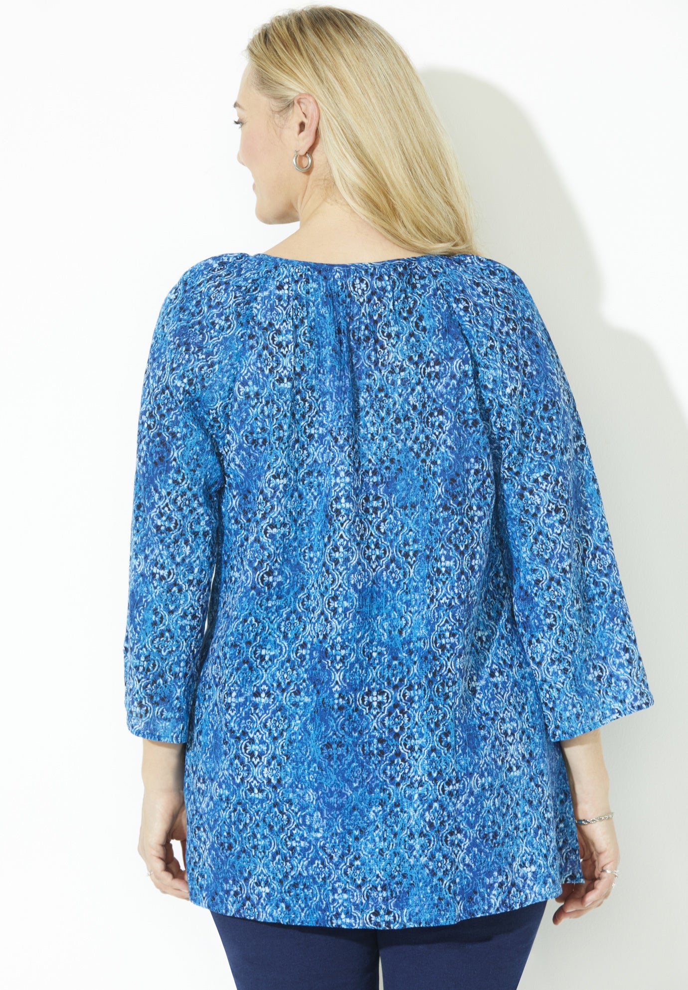 Sequin Trim Gauze Peasant Blouse image number 1