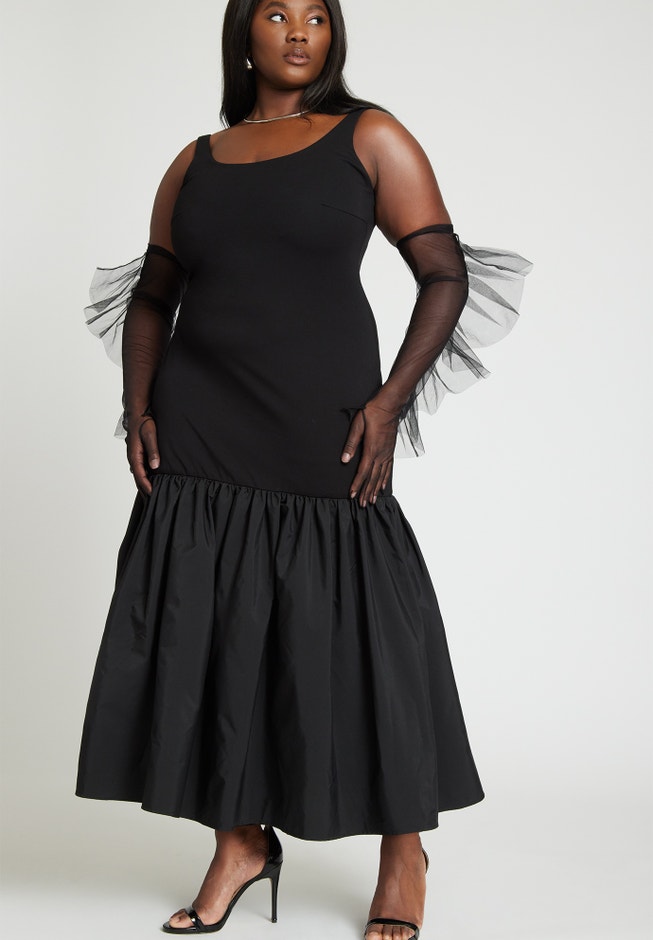 Knit Dress With Taffeta Skirt image number null