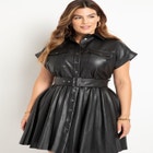 Faux Leather Dress With Pleated Skirt image number null