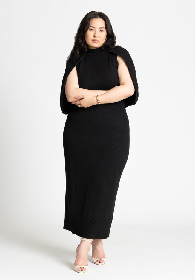 ELOQUII Women's Plus Size Sweater Cape Dress - Black Onyx ELOQUII Women's Plus Size Sweater Cape Dress - Black Onyx