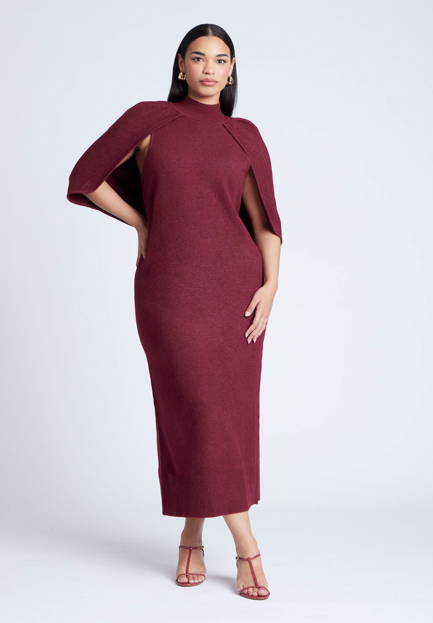 Sweater Cape Dress with Stretch Yarn, Bordeaux | ELOQUII