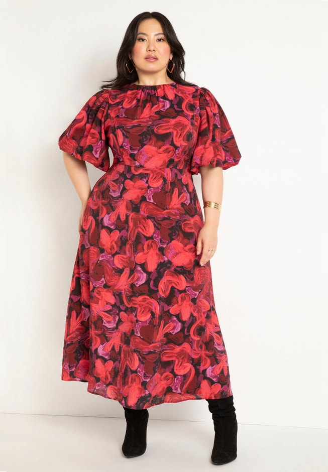 Puff Sleeve Fitted Dress image number 1