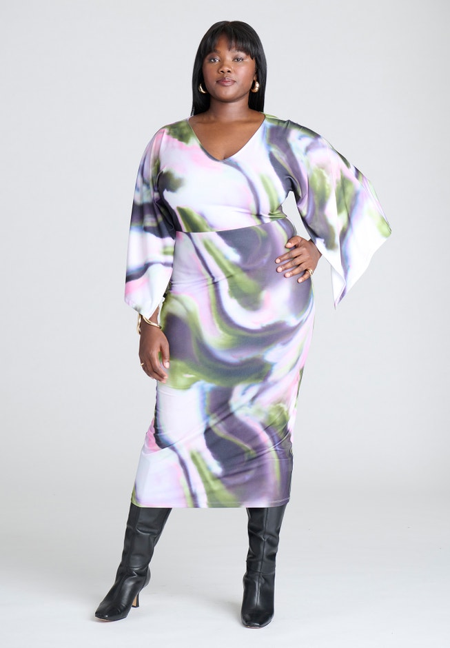 Printed Hankerchief Midi Dress image number null