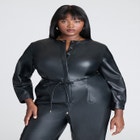 Faux Leather Jumpsuit With Tie image number null