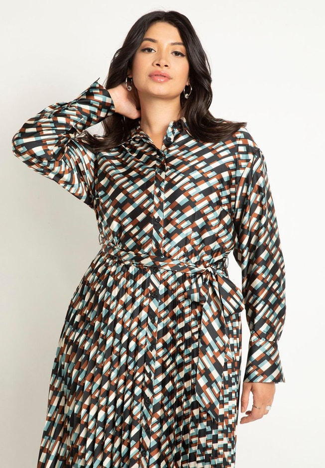 Pleated Skirt Fit And Flare Dress image number null