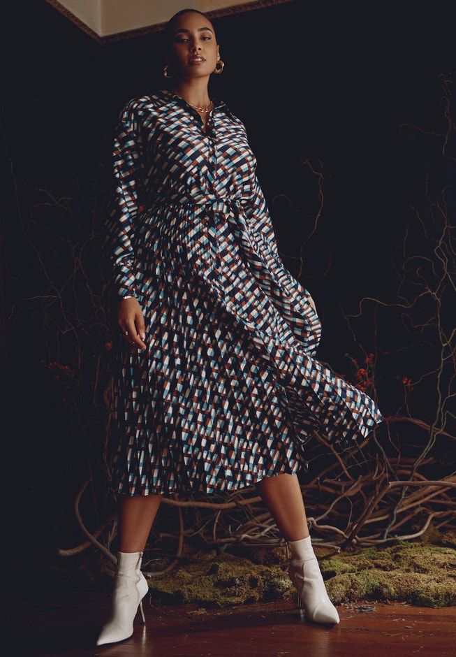 Pleated Skirt Fit And Flare Dress image number null