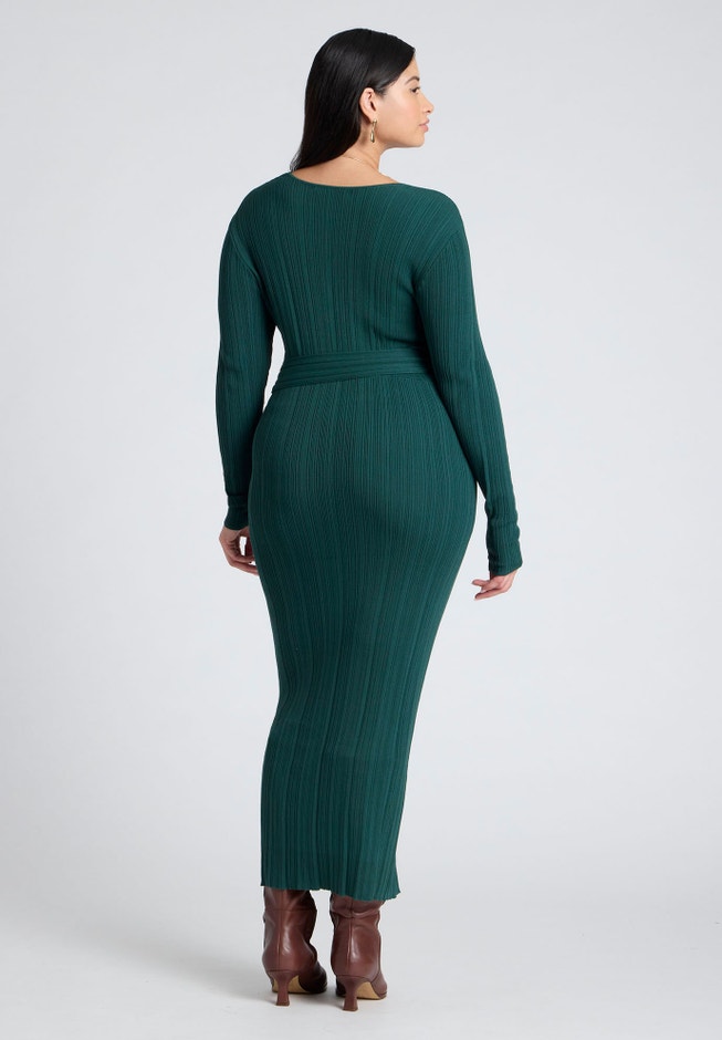 Wrap Plisse Sweater Dress image number 1