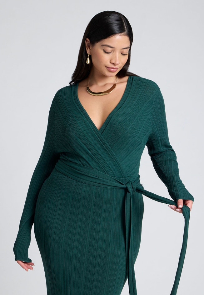 Wrap Plisse Sweater Dress image number 2