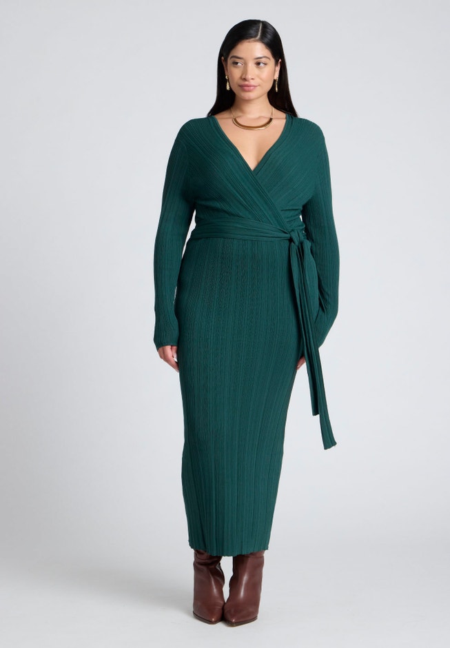 Wrap Plisse Sweater Dress image number 0