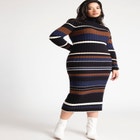 Striped Turtleneck Sweater Dress image number null