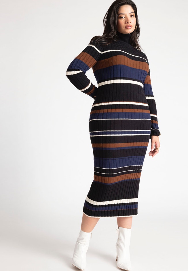 Striped Turtleneck Sweater Dress image number 0