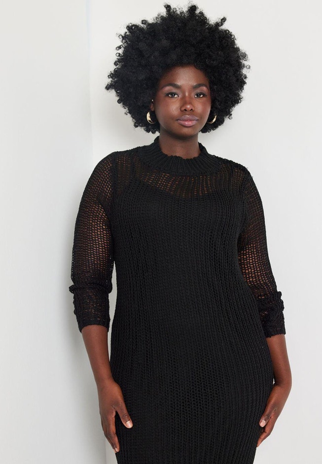 Open Stitch Dress With Fringed Hem image number 1