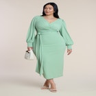 Cross-Front Belted Knit Midi Dress image number 0