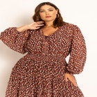 Tiered Ruffle Midi Dress With Long Sleeves image number null