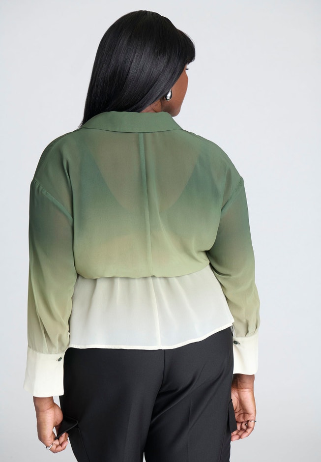 Ombre Wrap Button Down Top image number null