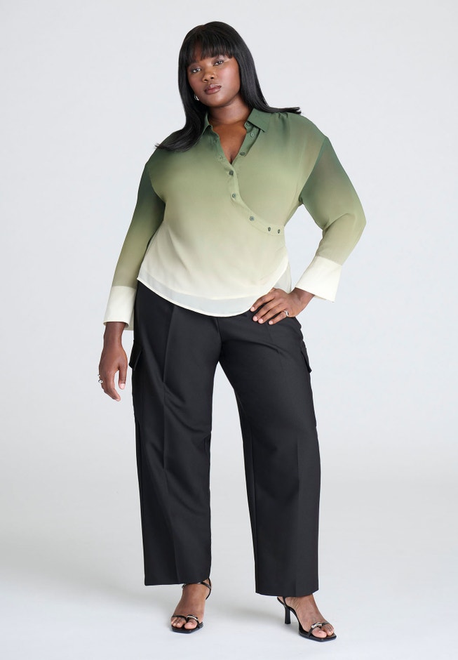 Ombre Wrap Button Down Top image number null