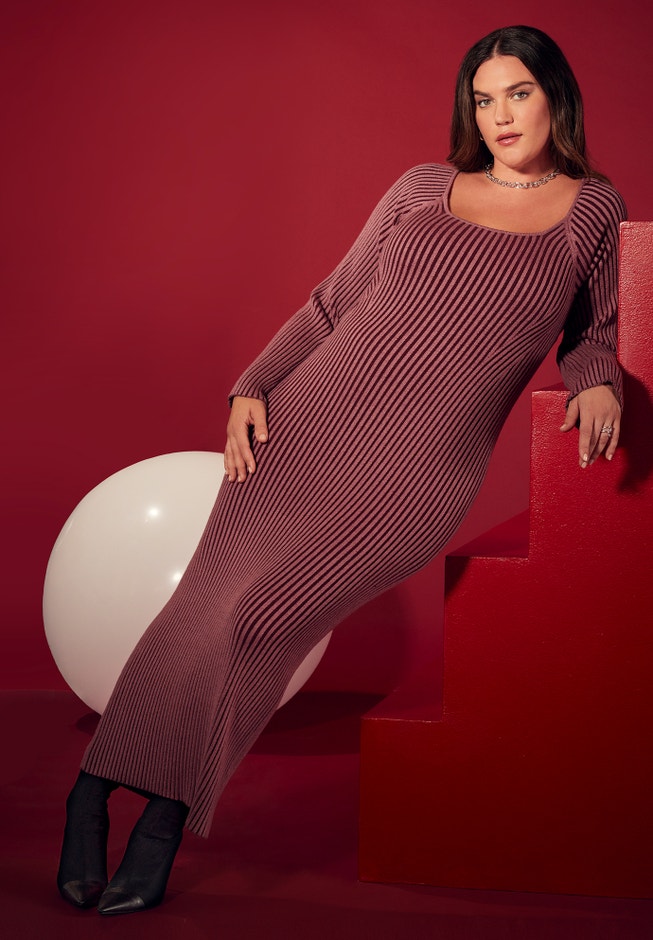 Petal Sleeve Midi Sweater Dress image number 0